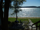 The view of Platte Lake from the upper deck of the cottage